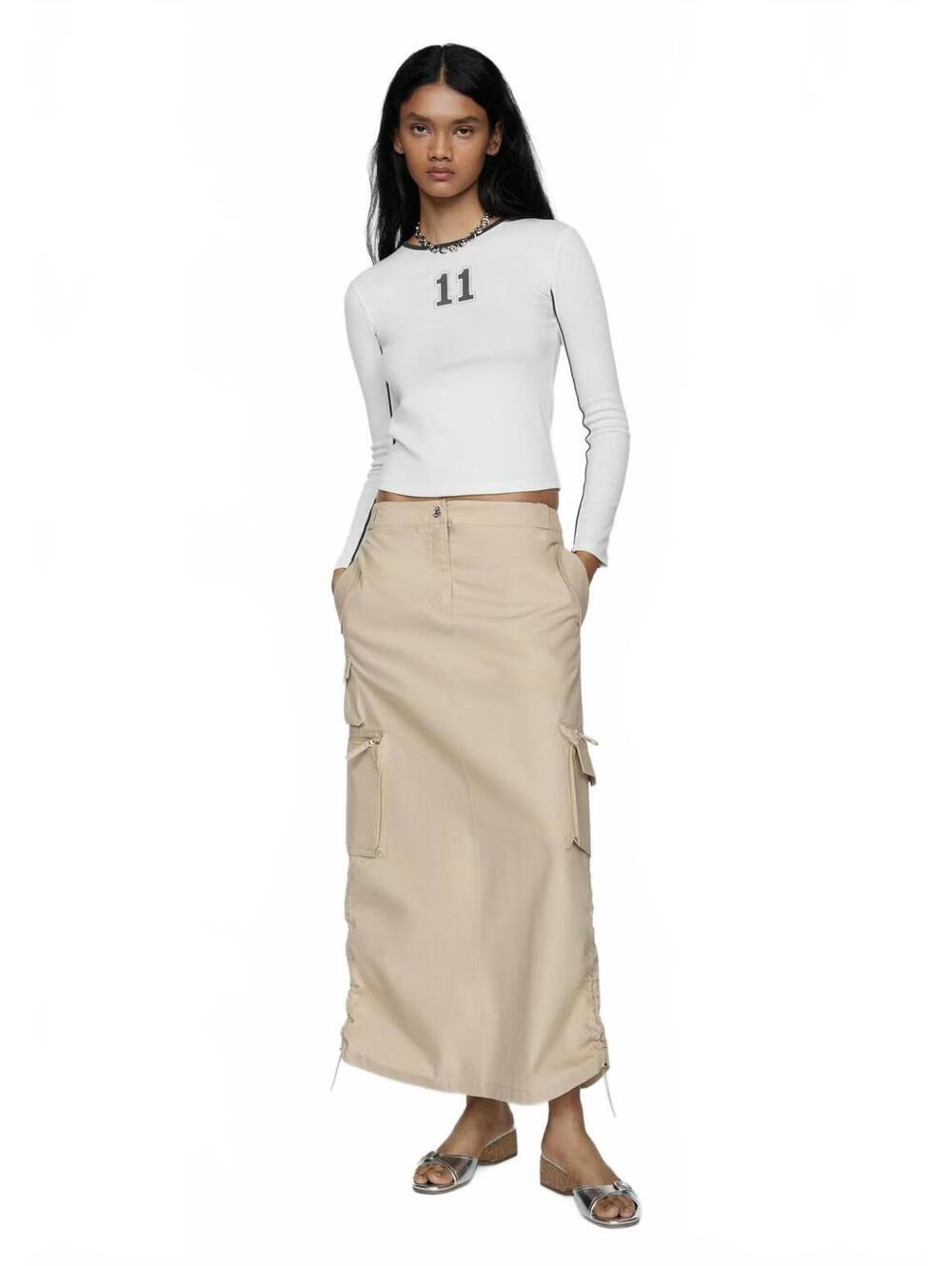 Mango Parachute Skirt with Cargo Pockets NWT Mica Medium Brown Size Small